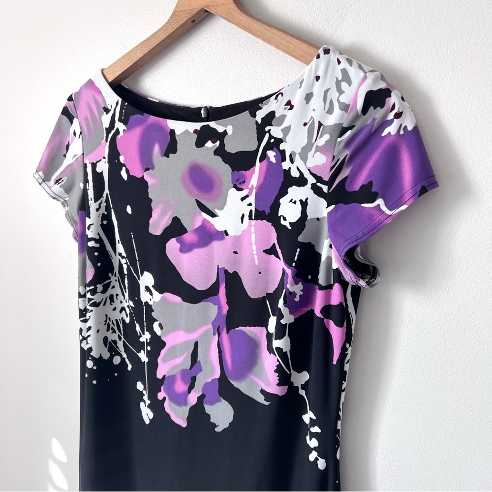 Joseph Ribkoff Black and Purple Midi Dress - Picture 5 of 10